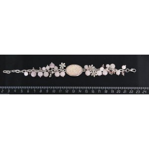 Браслет с кабошоном из пластика "щетка кристаллов", овал 25х18мм, цвет персиковый, + шарики кварц розовый