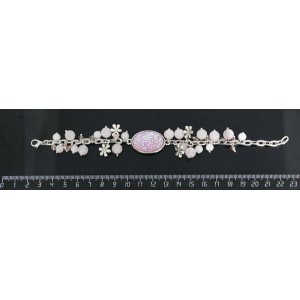 Браслет с кабошоном из пластика "щетка кристаллов", овал 25х18мм, цвет сиреневый, + шарики кварц розовый