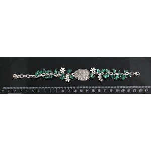 Браслет с кабошоном из пластика "щетка кристаллов", овал 25х18мм, цвет серебристый, + галтовка малахит