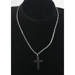Колье гематит "Крест" 40 см + 2,5 см кулон