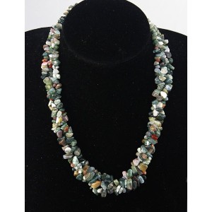 Колье "жгут" 3 нити галтовка яшма зеленая 47 см