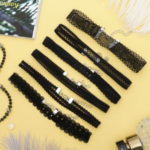 Чокер "Ассорти" ажур, (набор 6 шт), цвет чёрный (текстиль, бижутерный сплав)