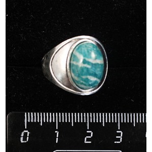 Кольцо из амазонита, литое широкое, цвет родиум, сеттинг овал 14х10мм р-р 17.5