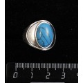 Кольцо из бирюзы (имитация), литое широкое, цвет родиум, сеттинг овал 14х10мм р-р 17.5