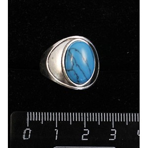 Кольцо из бирюзы (имитация), литое широкое, цвет родиум, сеттинг овал 14х10мм р-р 17.5