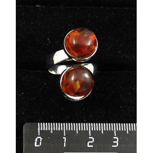 Кольцо с янтарём темным, кабошон-мозаика,"2 круга", круг 12мм, безразмерное