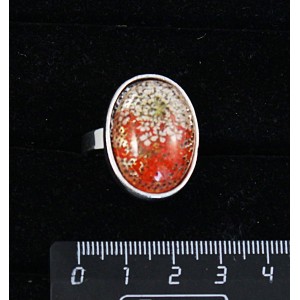 Кольцо c кабошоном из пластика "два цветка", цвет красный, овал 25х18мм, безразмерное (литая оправа)