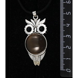 Кулон из раухтопаза, "сова", круг 20мм