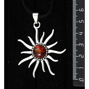 Кулон из янтаря темного, кабошон-мозаика, "солнышко", круг 12мм