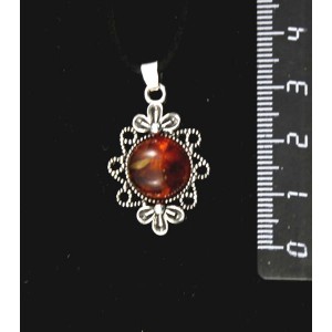 Кулон из янтаря темного, кабошон-мозаика,  "2 цветка", круг 12мм