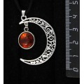 Кулон из янтаря темного, кабошон-мозаика, "луна", круг 12мм