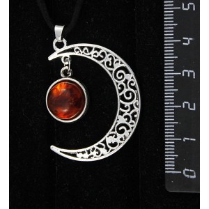 Кулон из янтаря темного, кабошон-мозаика, "луна", круг 12мм