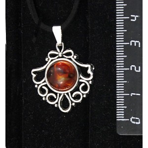 Кулон из янтаря темного, кабошон-мозаика, круг 12мм, оправа "балерина"