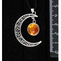Кулон из янтаря светлого, кабошон-мозаика, "луна", круг 12мм