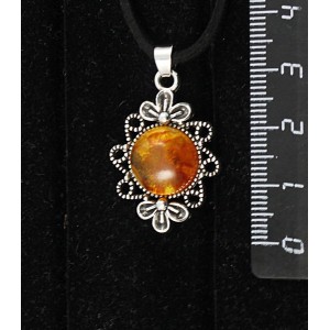 Кулон из янтаря светлого, кабошон-мозаика, "2 цветка", круг 12мм