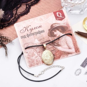 Кулон на шнурке "Для фото" овал с цветами, цвет золото, 45 см (Текстиль, бижутерный сплав)