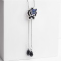 Кулон "Цветок" роза, цвет чёрно-синий, цвет серебристый, 72 см (стекло, стразы)