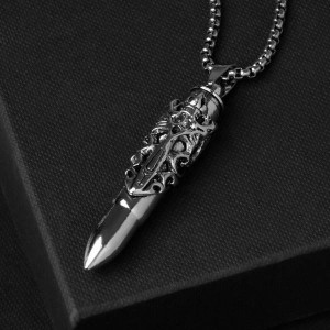 Кулон "Пуля" резной рисунок, цвет чернёное серебро, 60 см