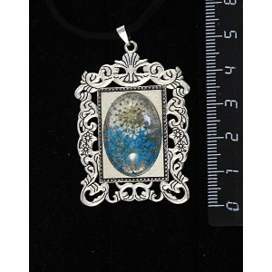 Кулон с кабошоном из пластика "два цветка",  цвет морская волна,,"портрет", овал 25х18мм