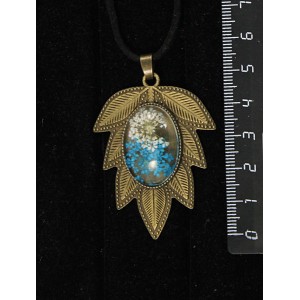 Кулон с кабошоном из пластика "два цветка", цвет морская волна, овал 25х18мм, "лист"