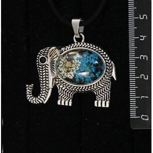 Кулон с кабошоном из пластика "два цветка", цвет морская волна, овал 25х18мм, "слон"