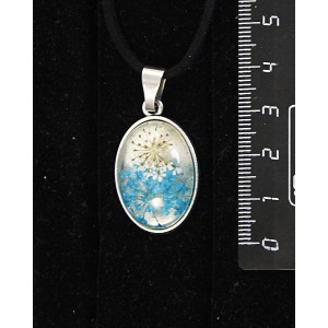 Кулон с кабошоном из пластика "два цветка", цвет морская волна, простой овал 25х18мм