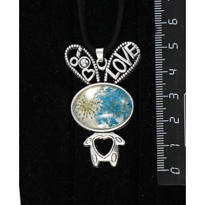 Кулон с кабошоном из пластика "два цветка", цвет морская волна, "зайчик", овал 25х18мм