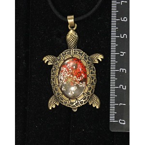 Кулон c кабошоном из пластика "два цветка", цвет красный, овал 25х18мм, "черепаха" оправа цвет бронза