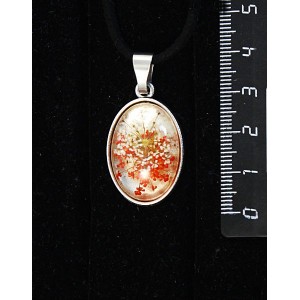 Кулон c кабошоном из пластика "два цветка", цвет красный, простой овал 25х18мм