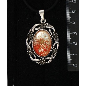 Кулон c кабошоном из пластика "два цветка", цвет красный, овал 25х18мм, оправа "торжество"