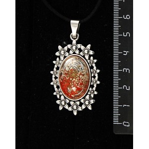 Кулон c кабошоном из пластика "два цветка", цвет красный, овал 25х18мм, оправа "клумба"