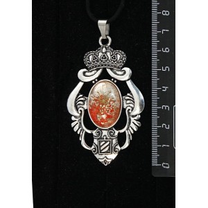 Кулон c кабошоном из пластика "два цветка", цвет красный, овал 25х18мм, оправа "императрица"