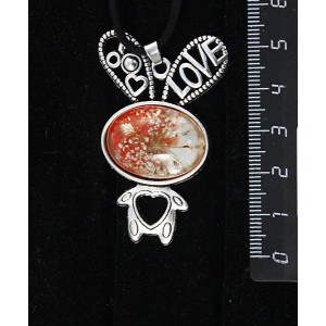 Кулон c кабошоном из пластика "два цветка", цвет красный, "зайчик", овал 25х18мм