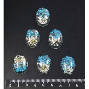 Кабошон пластик "два цветка", овал 25х18мм, цвет морская волна