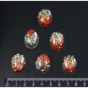 Кабошон пластик "два цветка", овал 25х18мм, цвет красный