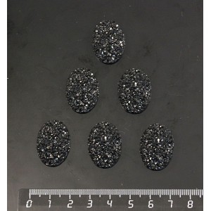 Кабошон пластик "щетка кристаллов", овал 25х18мм, цвет черный