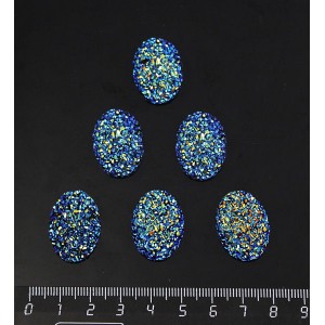 Кабошон пластик "щетка кристаллов", овал 25х18мм, цвет темно-синий