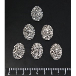 Кабошон пластик "щетка кристаллов", овал 25х18мм, цвет серебристый