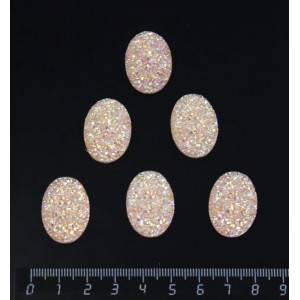 Кабошон пластик "щетка кристаллов", овал 25х18мм, цвет персиковый