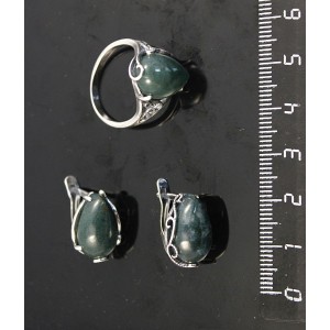 Кольцо Серьги с агатом моховым