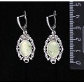Серьги из пренита, основа "принцесса", овал 14х10мм, швензы посеребрение