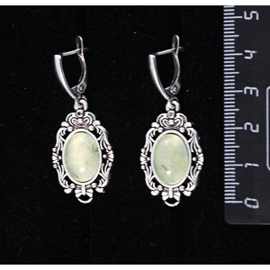 Серьги из пренита, основа "принцесса", овал 14х10мм, швензы посеребрение