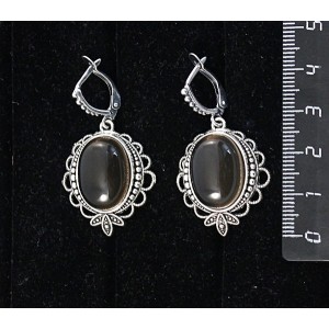Cерьги из раухтопаза, овал 18х13мм, основа "трилистник", швензы посеребрение