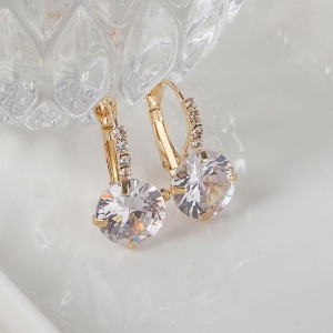 Серьги "циркон" мини, круг, цвет белый, цвет золотистый (стразы,  фианит)