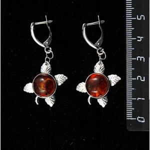 Серьги из янтаря темного, кабошон-мозаика, круг 12мм, "ягодка", швензы посеребрение