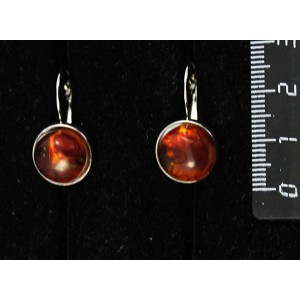 Cерьги из янтаря темного, кабошон-мозаика, круг 12мм, замок петелька