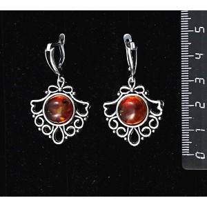 Серьги из янтаря темного, кабошон-мозаика, круг 12мм, "балерина"