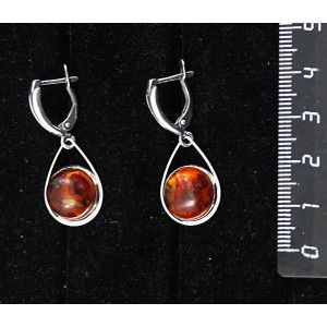 Серьги из янтаря темного, кабошон-мозаика, круг 12мм, "капелька", швензы посеребрение