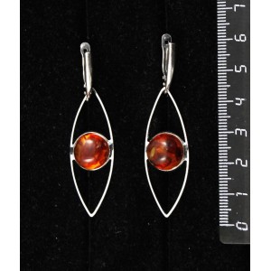 Серьги из янтаря темного, кабошон-мозаика, круг 12мм, "глаз", швензы посеребрение