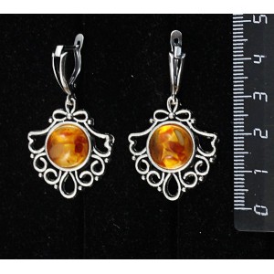 Серьги из янтаря светлого, кабошон-мозаика, круг 12мм, оправа "балерина"